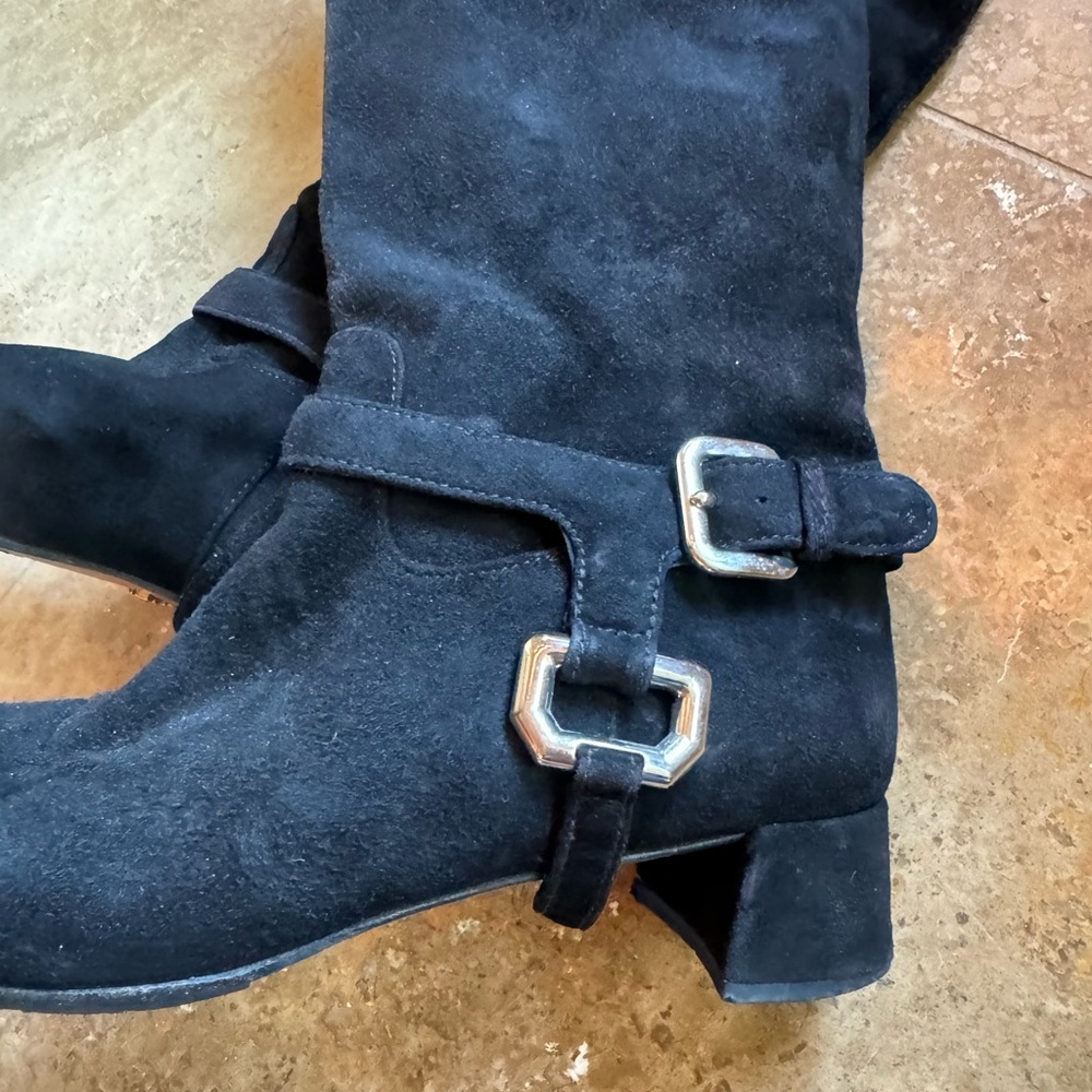 Prada Black Suede Knee-High Boots Vestaire Collection 37.5 - Picture 3 of 9